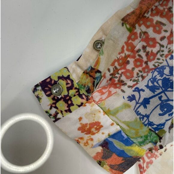Maeve Anthropologie Abella Floral Patchwork Pin Tuck Cotton Blouse Women Size 2 - Picture 3 of 7